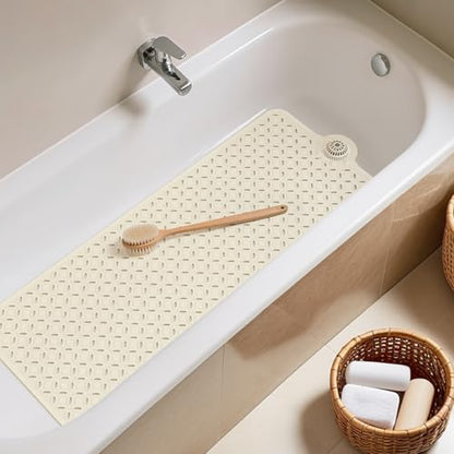 OTHWAY Bath Mat for Tub Non Slip: 39" X 17" Long Bathtub Mat with Hair Catcher│Big Drain Holes Shower Mats for Inside Shower│Machine Washable (Beige) - color: Beige