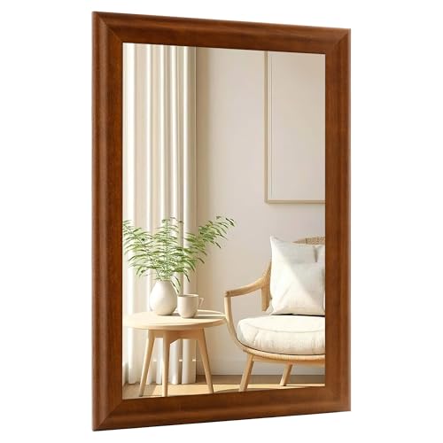 CULER Rustic Wood Wall Mirror for Bathroom,Rectangle 24 x 36 inch Hanging Vanity Mirrors with Wooden Frame for Living Room,Bedroom,Entryway(Walnut Brown) - color: Walnut Brown, size: 36"L x 24"W