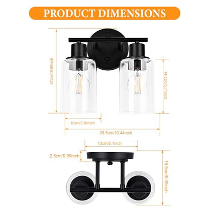 2-Light Bathroom Vanity Light Fixture Black Two Bulb Vanity Bathroom Lights Over Mirror, 2-Light Black Wall Sconce Over Sink - color: Black, size: 2-Light