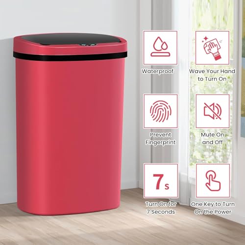 13 Gallon Kitchen Trash Can with Lid - 50L Sensor Automatic Garbage Bin for Kitchen, Office, Bedroom, Living Room - Touchless Wastebasket, Odor-Control, Beautiful Design (Red) - color: Red, style: 1 pack