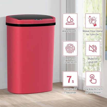 13 Gallon Kitchen Trash Can with Lid - 50L Sensor Automatic Garbage Bin for Kitchen, Office, Bedroom, Living Room - Touchless Wastebasket, Odor-Control, Beautiful Design (Red) - color: Red, style: 1 pack