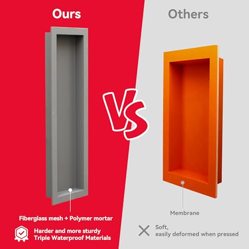 Big Long Shower Niche 12x46(Embedded Size 13x47), Mortar Surface Give Stronger Bonding Strength to Tiles, Waterproof Coating Double Protection Against Water, Perfect as Bathroom Niche - size: 12" x 46"