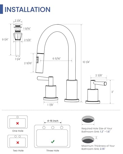 Widespread Bathroom Faucet 3 Hole, Bathroom Faucet with Pull Down Sprayer | Lead-Free, 8 Inch Bathroom Sink Faucet, Stainless Steel Vanity Faucet 3 Hole, Brushed Nickel Faucet for Bathroom Sink - color: Brushed Nickel, size: 8 Inch
