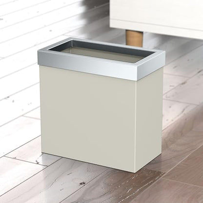 Gatco Modern Rectangle Wastebasket, Matte Pearl and Chrome Combo - Stainless Steel Trash Can with Removable Lid, Leakproof, 3 Gallon Capacity for Bathroom, Bedroom, Kitchen, or Office - color: Matte Pearl / Chrome