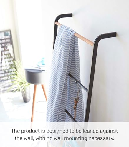 Yamazaki Home Tower Leaning Ladder Rack, Space Saving - Ladder, 63" - Steel | Leaning ladder hanger for bedroom, closet, living room, bathroom storage. Non-slip rubber caps protect floors and walls. - color: Black