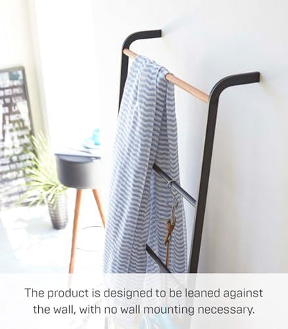 Yamazaki Home Tower Leaning Ladder Rack, Space Saving - Ladder, 63" - Steel | Leaning ladder hanger for bedroom, closet, living room, bathroom storage. Non-slip rubber caps protect floors and walls. - color: Black