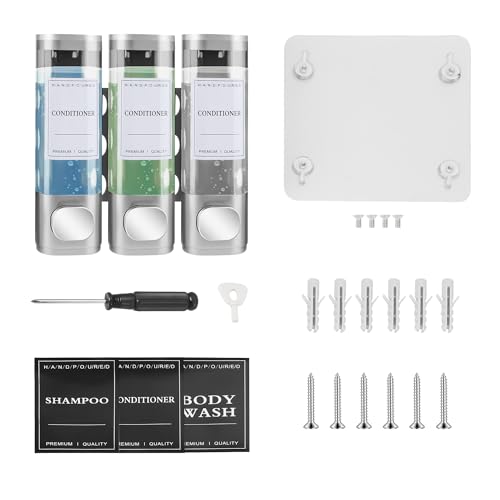 Shampoo and Conditioner Dispenser, 3 Chamber 300ml, Wall Mounted, Silver | Shower Soap Dispenser, Refillable Hand Soap Dispensers, Body Wash Dispenser for Bathroom, Kitchen, Hotel, Home - color: Silver, size: 3 Chamber