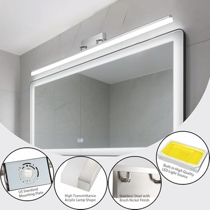 48 inch LED Modern Bathroom Vanity Lighting Fixtures Over Mirror, Brushed Nickel Adjustable Makeup Vanity Light Bar Dimmable 5CCT 46W 3000K-5000K - color: Nickel-48 Inch 5cct