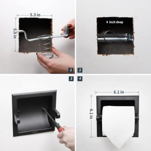 Recessed Toilet Paper Holder, Stainless Steel Toilet Paper Roll Holder | Tissue Dispenser Wall Mount for Bathroom Space Saving Design with Mounting Bracket - color: Black