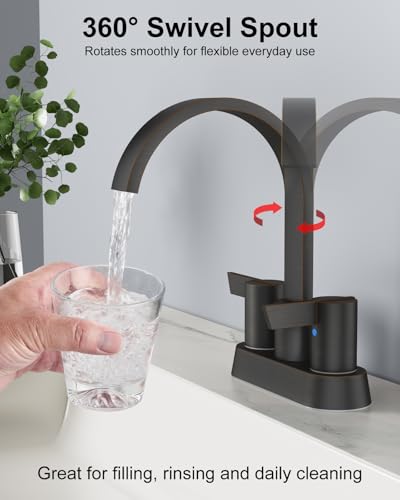 Bronze Bathroom Faucet,4 Inch Centerset 2-Handle Waterfall | Includes Pop-Up Drain,24-Inch Supply Lines,Mounting Hardware,SUS304 Stainless Steel Construction,And A 360° Swivel Spout - color: Bronze