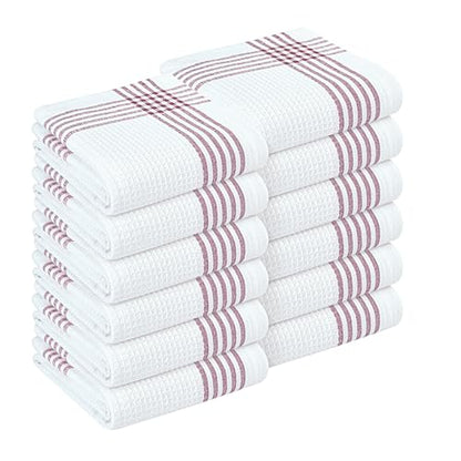 Burgundy and White Waffle Kitchen Towels 12 Pack, 100% Cotton, 16x26 Inch, Absorbent, Quick Dry, Durable Dishcloths for Wiping, Cleaning, Machine Washable, Kitchen, and Cooking Use - color: Burgundy Wine, White, style: 12 Pack