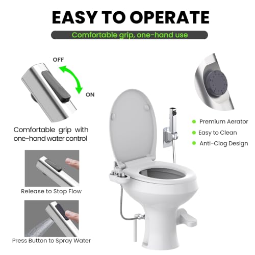 2-in-1 RV Bidet Attachment and Handheld Sprayer Combo for Camper Toilet, Non-Electric Dual Nozzle Toilet Bidet with Metal Spray Wand, Adjustable Pressure - color: Chrome Knob