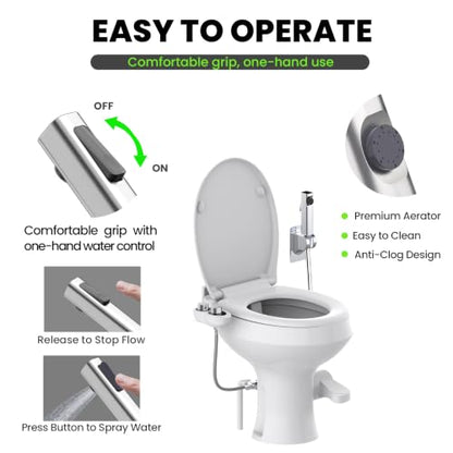 2-in-1 RV Bidet Attachment and Handheld Sprayer Combo for Camper Toilet, Non-Electric Dual Nozzle Toilet Bidet with Metal Spray Wand, Adjustable Pressure - color: Chrome Knob