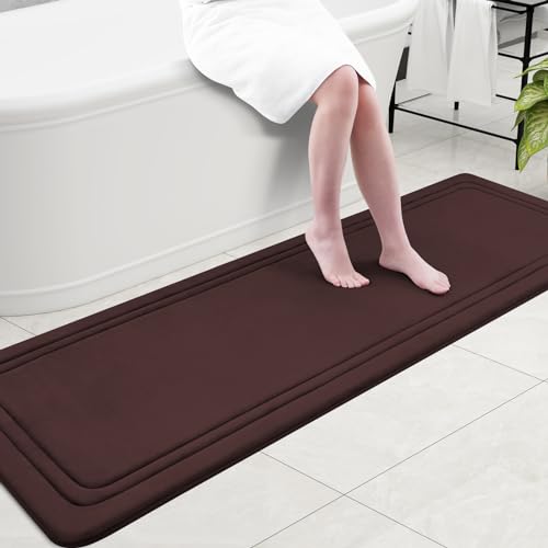 Grandaily Memory Foam Bath Mat Rug 70x24, Ultra Soft, Non-Slip and Absorbent Bathroom Rugs, Machine Wash Dry, Comfortable Bath Carpet for Bathroom Floor, Tub and Shower, Brown - color: Brown, size: 70" x 24"