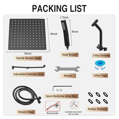 All Metal 10 Inch Rain Shower Head with Handheld Built-in Power Wash Mode, High Pressure Waterfall Rainfall Square Shower Heads with 16" Adjustable Extension Arm, Dual Showerhead, Matte Black - color: Matte Black, size: 10 Inch