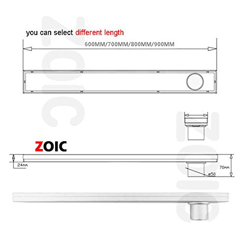 ZOIC Linear Stealth Tile Insert Floor Grate Bathroom Shower Waste Drain 304 Stainless Steel Side Outlet 27.55 Inches (700mm) - size: 27.55'(700mm)
