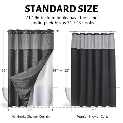 Furlinic No Hooks Needed Waffle Weave Shower Curtain with Snap in Fabric Liner,Honeycomb Texture Bathroom Curtains with See Through Top Window,Waterproof,Dark Grey,71x96 Inch - color: Dark Grey, size: 71"W x 96"L (Pack of 1)