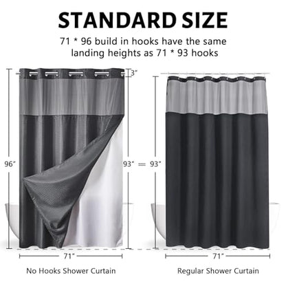 Furlinic No Hooks Needed Waffle Weave Shower Curtain with Snap in Fabric Liner,Honeycomb Texture Bathroom Curtains with See Through Top Window,Waterproof,Dark Grey,71x96 Inch - color: Dark Grey, size: 71"W x 96"L (Pack of 1)
