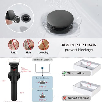 Midanya 8 Inch Widespread Bathroom Sink Faucet 3 Hole,Matte Black | Waterfall Swivel Spout,2 Handle,SUS304,with Pop Up Drain,cUPC 24" Water Hose,for 6-16” hole distance vanity,RV,Farmhouse Sink - color: Black