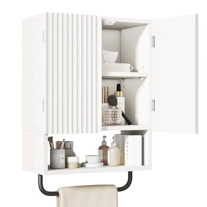 IBUYKE Bathroom Wall Cabinet Over Toilet Cabinet for Bathroom UWBS003W | with Doors and Adjustable Shelf, Towel Bar, Wall Mounted, for Laundry Room & Living Room Kitchen, White,Modern - color: White