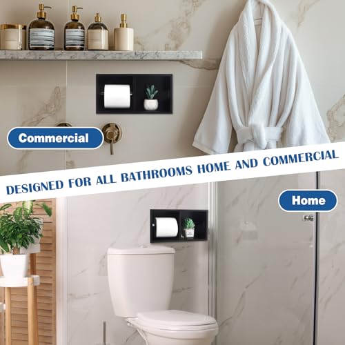 Recessed Dual Roll Toilet Paper Holder 304 Stainless Steel Hidden in-wall with Storage Durable Tissue Roll Holder Heavy Duty Space Saving Design for Modern Bathrooms and Remodel(Black) - color: Black