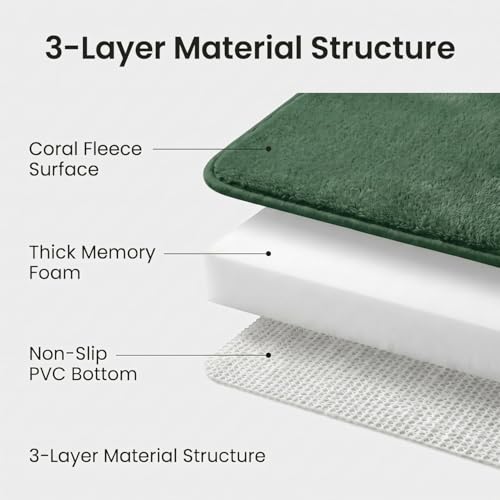 Bathroom Rugs Set 3 Piece, Memory Foam Bath Rugs, Non Slip Washable Bathroom Rug Set, Extra Soft Absorbent Bath Mats with U-Shaped Toilet Rug, Dark Green - color: Dark Green