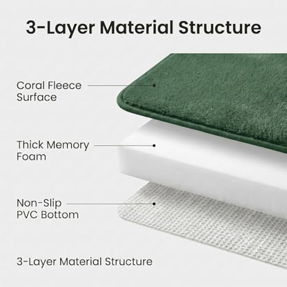Bathroom Rugs Set 3 Piece, Memory Foam Bath Rugs, Non Slip Washable Bathroom Rug Set, Extra Soft Absorbent Bath Mats with U-Shaped Toilet Rug, Dark Green - color: Dark Green
