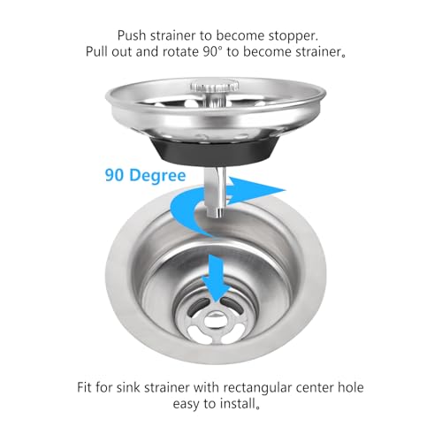 2 Pack - Kitchen Sink Strainer and Stopper Kit Basket - Replacement for US Standard 3-1/2 Inch Kitchen Sink Drain - 304 Stainless Steel Basket with Knob - Rubber Sink Stopper Bottom