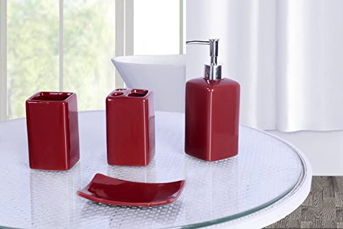 Bathroom Countertop Accesory Set 4 Piece Solid Ceramic (Burgundy Wine) - style: Burgundy Wine