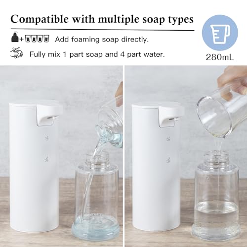Automatic Soap Dispenser Foaming: Rechargeable Touchless Soap Dispenser Stainless Steel Foam Soap Dispenser for Bathroom Hand Soap Pump for Kitchen Xmas Gift, 9oz, White - color: White
