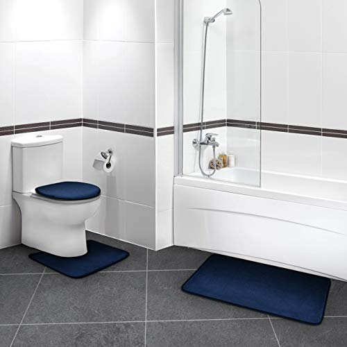 FEELSO Memory Foam Bath Mat, 3 Piece Rugs Soft Non Slip and Absorbent Bathroom Carpet, 20x31 inches Floor Mat, 20x22 inches U-Shaped Contour Rug and Toilet Lid Cover for Tub Shower & Bath Room, Blue | 3 Piece, 20x31 Inches, 20x22 Inches U-Shaped Contour B