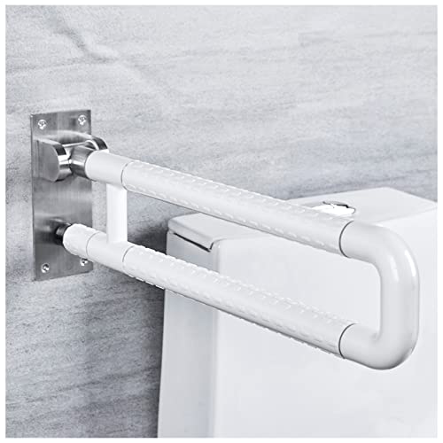 Foldable Toilet Grab Bar Bathroom Safety Handrail Anti-Slip Wall Mounted Toilet Support for Elderly Disabled Pregnant Stainless Steel Shower Aid Assist Rail,White,23.6In - color: White, size: 23.6In