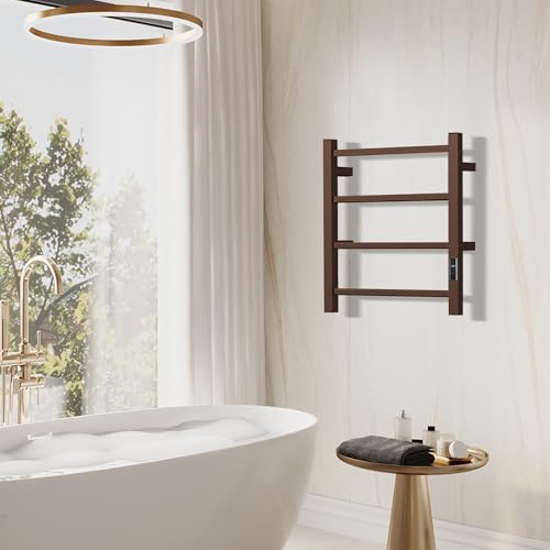Towel Warmer with Built-in Timer Bathroom Wall Mounted Bath Towel Heater Plug-in Electric Heated Towel Rack Stainless Steel Curved Oil Rubbed Drying Rack 19.68x17.71x4.33 inches Orb