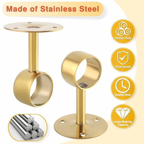 Alise Gold Curtain Rod Holder Bracket 1-1/2Inch Dia,Closet Rod Holders | Wall Mounted,Ceiling Mount Curtain Rod Flange Brackets,Stainless Steel,Curved Curtain Rod Holders,for Bathroom,Kitchen,4 Pack - color: Golden Finish, size: 38mm/1-1/2 Inch Dia.