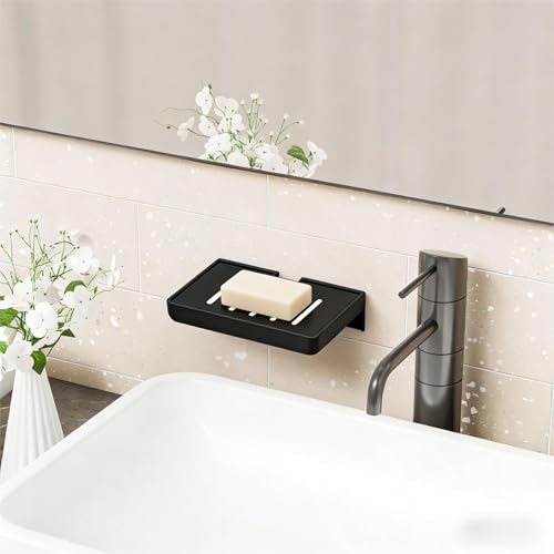 SUOXING 2 Pack Bar Soap Holder for Shower Wall,Self Draining Adhesive Soap Holder,Rustproof Wall Mounted Acrylic Shower Soap Rack & Caddy for Bathroom,Bath,Kitchen,No Drilling PlasticSoap Shelf,Black - color: Black