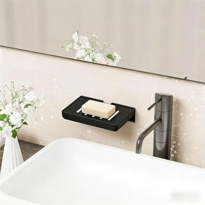 SUOXING 2 Pack Bar Soap Holder for Shower Wall,Self Draining Adhesive Soap Holder,Rustproof Wall Mounted Acrylic Shower Soap Rack & Caddy for Bathroom,Bath,Kitchen,No Drilling PlasticSoap Shelf,Black - color: Black