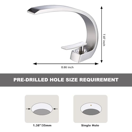 Brushed Nickel Bathroom Sink Faucet, Unique Design and Pop Up Drain - color: Brushed Nickel