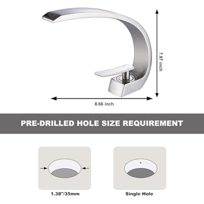 Brushed Nickel Bathroom Sink Faucet, Unique Design and Pop Up Drain - color: Brushed Nickel