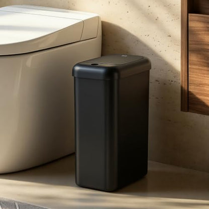EKO Morandi Slim Automatic Bathroom Trash Can with Lid, 2.6 Gallon Touchless Garbage Can, Waterproof Motion Sensor Trash Bin for Bathroom, Office, Black - size: Morandi 10L- Midnight Black
