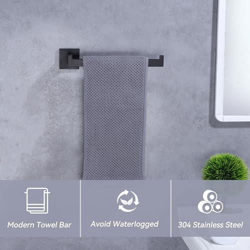 LANC Bathroom Hand Towel Holder Matte Black Hand Towel Bar 2 Pack 10 Inche Right Side Square Towel Ring for Kitchen Toilet Wall Mount Stainless Steel Modern Towel Rack Hanger,A8806MB-P2 - color: Matte Black, size: 2 Pack(Right Hand)