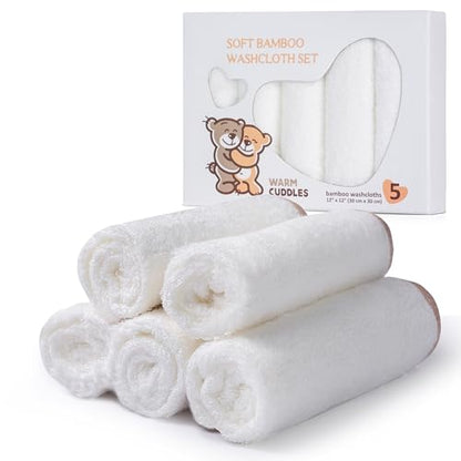 Soft Baby Washcloths Set - Absorbent Natural Baby Wash Cloth for Delicate Skin - 12"x12" Large Baby Bath Washcloths - Newborn Bath Face Towel (White) - color: White