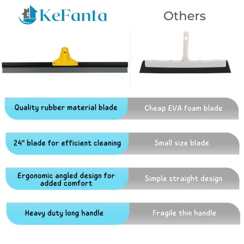 Floor Squeegee for Concrete and Tile Cleaning, 24'' Rubber Wiper Broom, Large Heavy Duty Water Scraper with 60'' Long Handle for Garage, Deck, Bathroom, Shower Glass, Window - size: 24in
