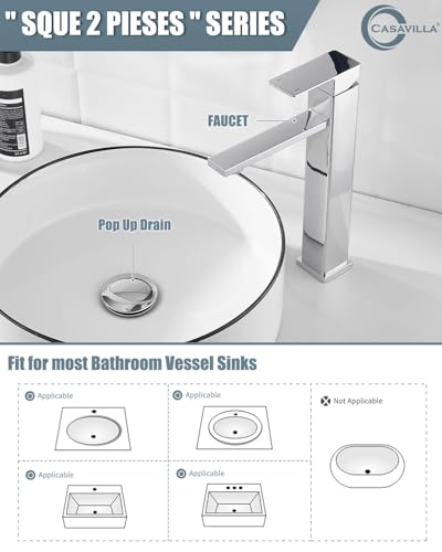 Bathroom Sink Faucet, Single Handle Bathroom Faucets with Pop-up Drain and 2 Supply Hoses, Chrome Single Hole Tall Barrel Vanity Faucet, 304 Stainless Steel - color: 3.Chrome Polished, style: Tall