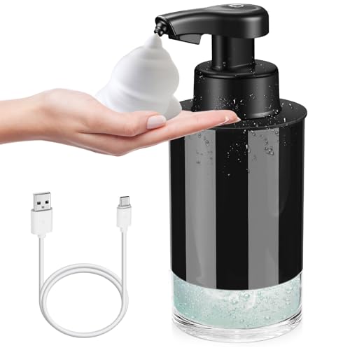 Automatic Foaming Soap Dispenser Touchless Hands-Free: Black Modern Smart Electric Sensor Clog-Free Design for Kitchen & Bathroom, Easy for Kids, Modern Acrylic