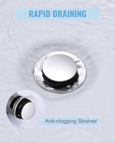 Bathroom Sink Drain with Overflow Vessel Sink Stopper,Pop Up Drain for Bathroom Sink Pop Up Drain Stopper for Hair Catcher,Chrome - color: Chrome, style: With Overflow