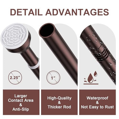 TEECK Shower Curtain Rod, 32-79 inch Adjustable Tension Spring, 1 Inch Shower Curtain Rod Tension, Anti-Slip, Rust-Proof, No Drilling, for Bathroom, Brown - color: Brown, size: 32-79 Inches