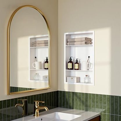 Stainless Steel Recessed Medicine Cabinet Bathroom Medicine Wall Niche Shower Niche Space-Saving Recessed Storage Cabinet Adjustable Shelf Matte Finish (White, 24" H x 14" W) - color: White, size: 24"H x 14"W