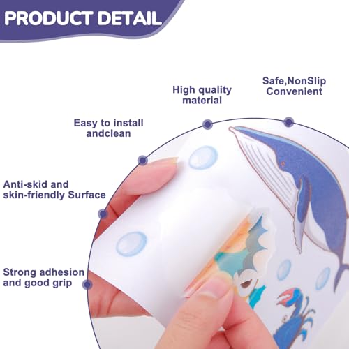 PRATIQUE Non Slip Bathtub Stickers, 6 Pages Sea Organism Ocean Fish Adhesive Kids Anti Slip Decal Threads for Shower Floor and Bath Tub Decals with Premium Scraper - color: Ocean Fish