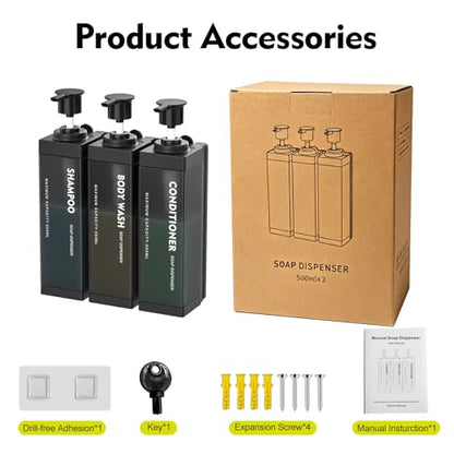 3 Chamber Wall Mount Shampoo and Conditioner Dispenser | 17oz Per Chamber Key Lock Large Pump Refillable ABS Bottle Set For Bathroom Hotel Gym RV Daily Use Black ADS-315C - color: Black, size: 3
