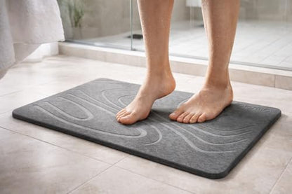 Stone Bath Mat – Quick Dry Diatomite Bath Mat, Non Slip, Fast Absorbing, Bathroom Floor Mat for Shower & Bathtub, Soft Stone Surface (23.7 x 15.4 x 0.3 inch, Grey)